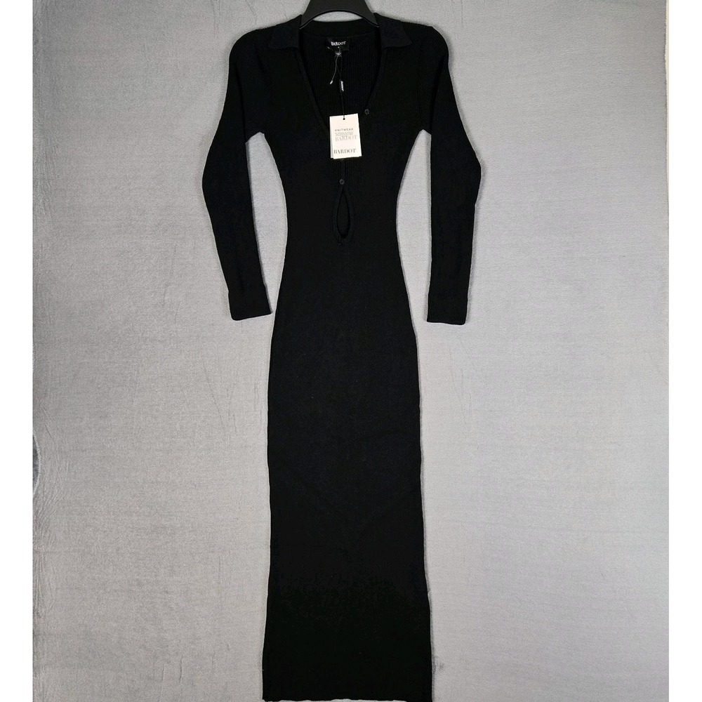 Bardot Rosario Knit Dress Womens XS Black Bodycon Long Sleeve Ribbed NWT $129